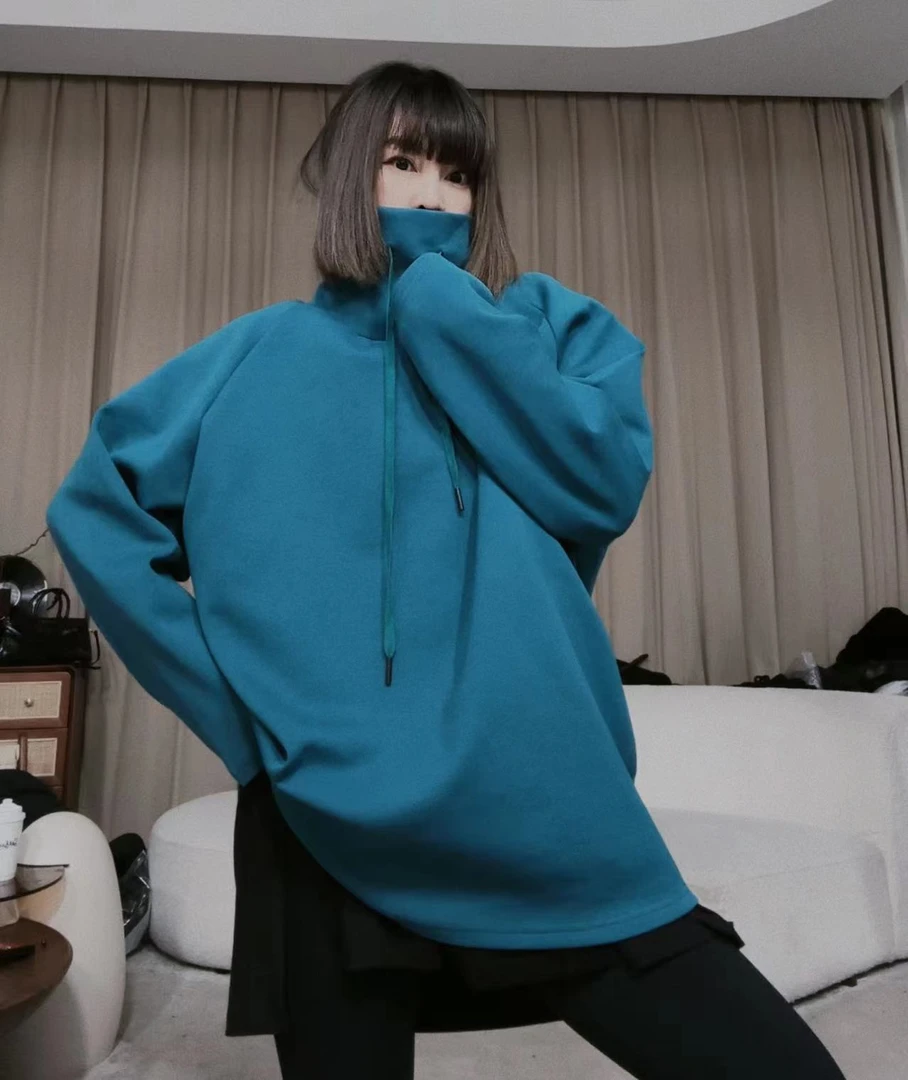 福利冬季新款半高领抽绳宽松460克加厚空气卫衣2CL0401