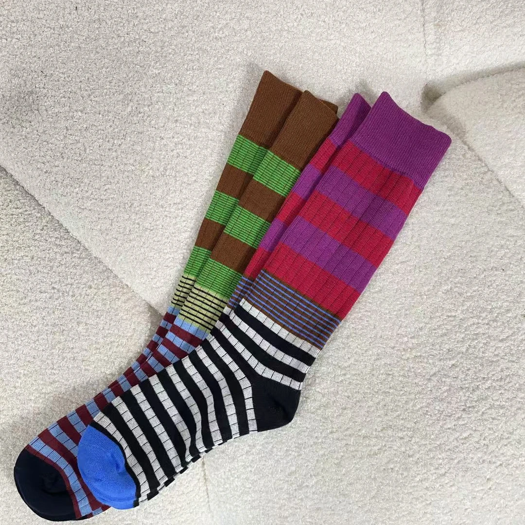 infobyfive2024冬季新款条纹拼色撞色袜子长筒袜2DK1705