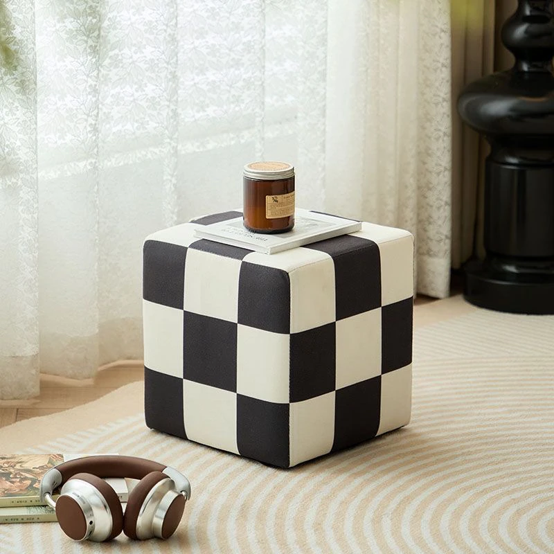 棋盘格家用提手凳子新款网红简约沙发座墩脚踏凳换鞋凳方型超软凳