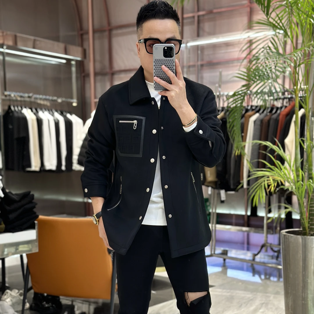 【发现者】2024新品男士欧货轻奢翻领休闲毛料夹克个性时尚外套8869
