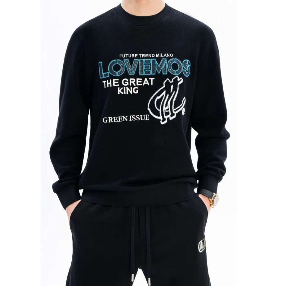 【发现者】2024新品欧货MOS刺绣长袖卫衣时尚高端百搭男士套头7020