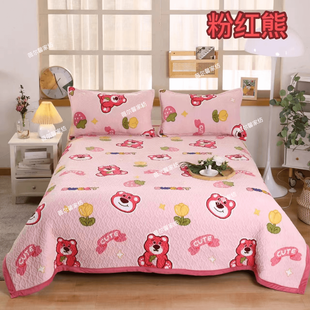 壹壹牛奶绒加厚夹棉防滑三层多功能床盖