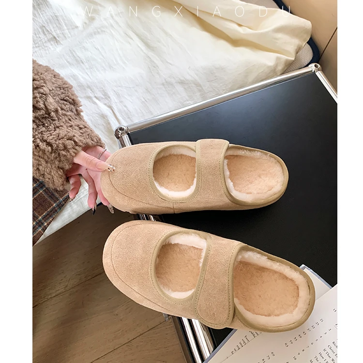 【王小毒】拾秋日记●魔术贴包头毛毛鞋女2024冬季新款绒面勃肯鞋
