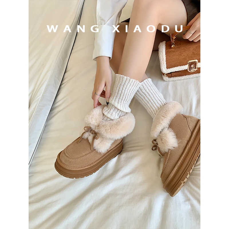 【王小毒】雪球糖霜●蝴蝶结雪地靴女2024冬季新款厚底增高短靴