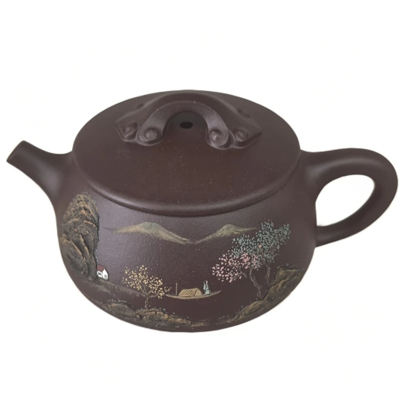 纯手工泥绘山水石瓢