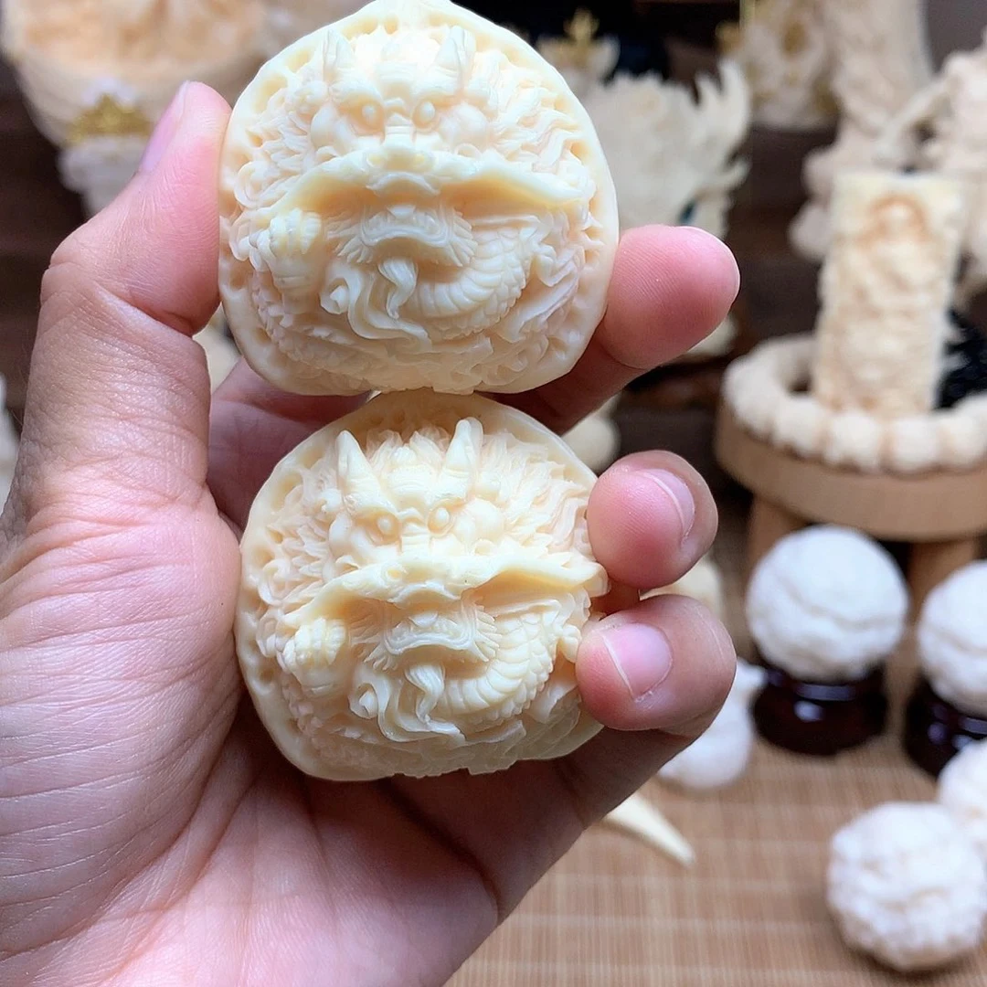 象牙果文玩核桃龙球手把件盘玩手玩一对4.0随身携带送礼长辈