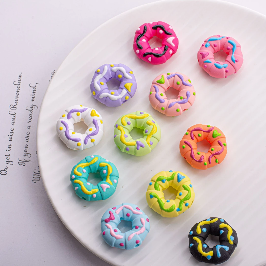 手感漆手绘甜甜圈童趣多巴胺色串珠diy手机链钥匙扣饰品配件材料