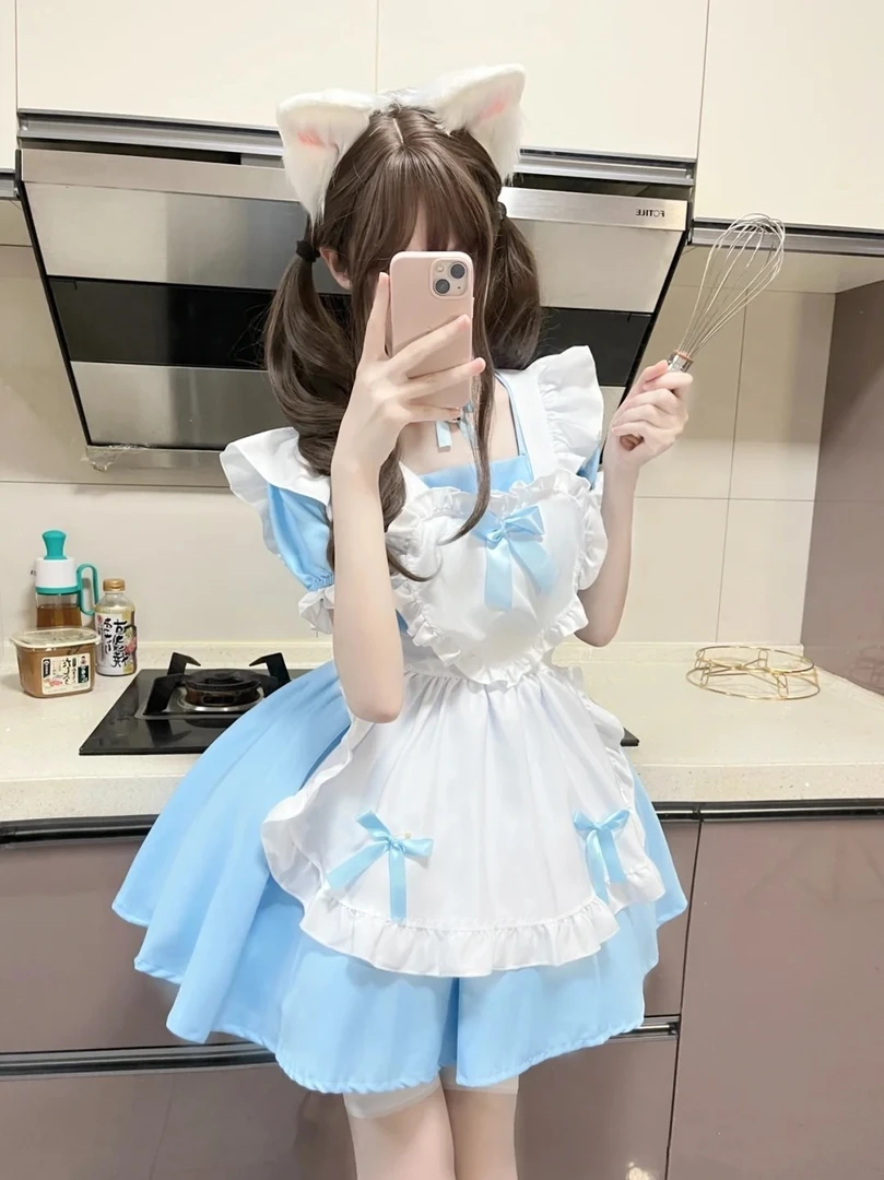 爱心cos套装甜美二次元lolita洛丽塔制服大码女佣日常女装连衣裙