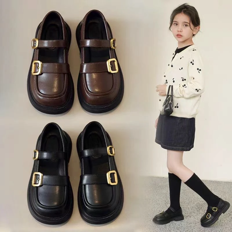 回力瑞女童皮鞋2024春秋新款黑色单鞋儿童软底公主鞋小女孩宝宝鞋