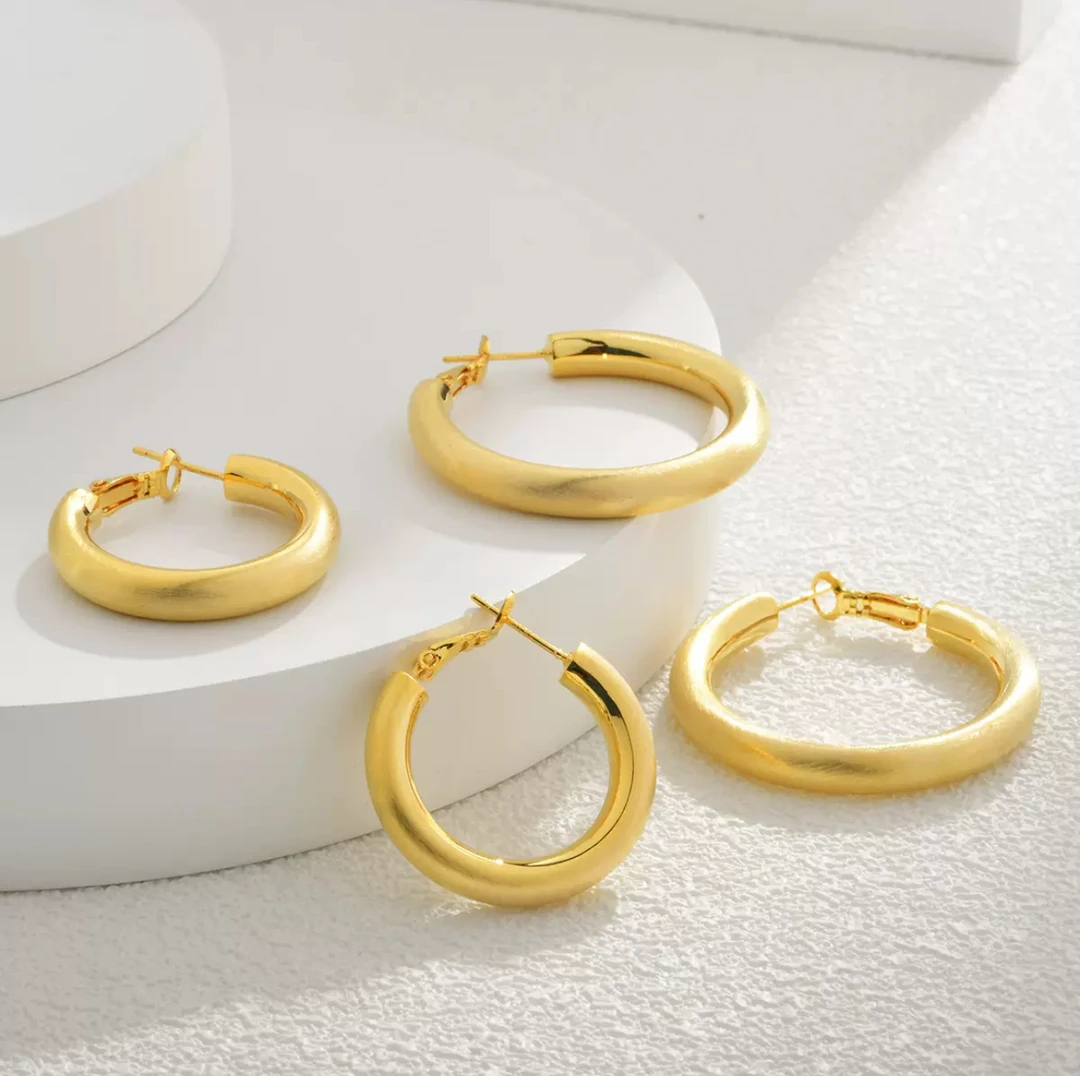 铜合金耳饰 手工拉丝粗圈耳环气质百搭高级感轻奢网红耳饰2024新