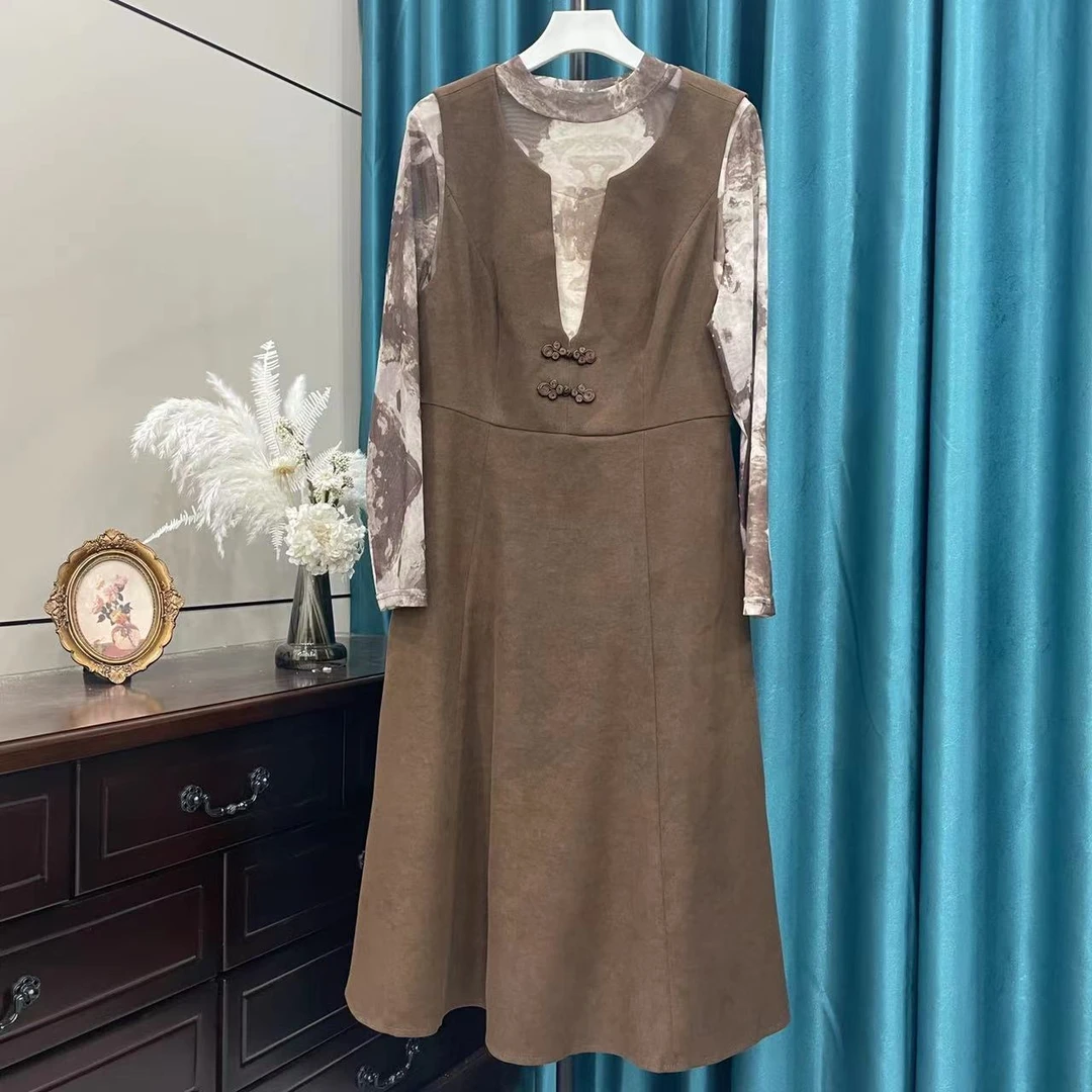 专柜同款【T151】时尚两件套连衣裙女2023秋冬新款碎花上衣裙子