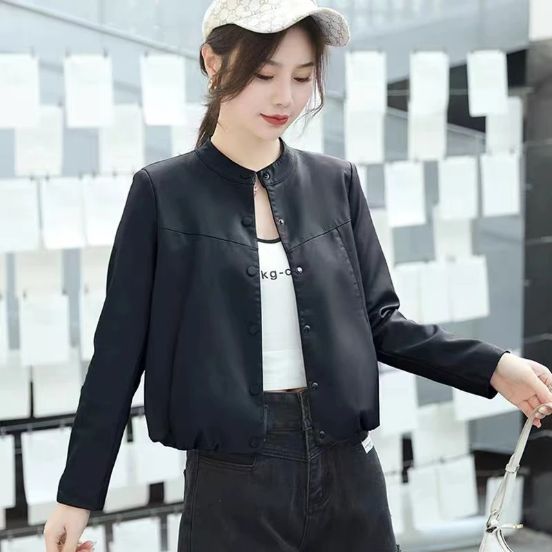 【D433】春秋通勤时尚休闲宽松网红皮衣