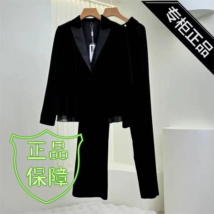 【T1394】秋新款时尚显瘦金丝绒气质两件套套裤专柜正品