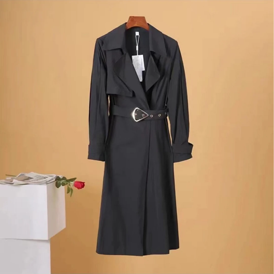 【F202】春季新品经典通勤休闲中长款双排扣风衣外套