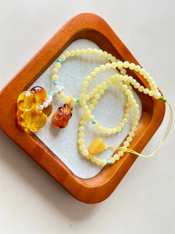 蜜蜡琥珀DIY花花吊坠  手工气质百搭时尚