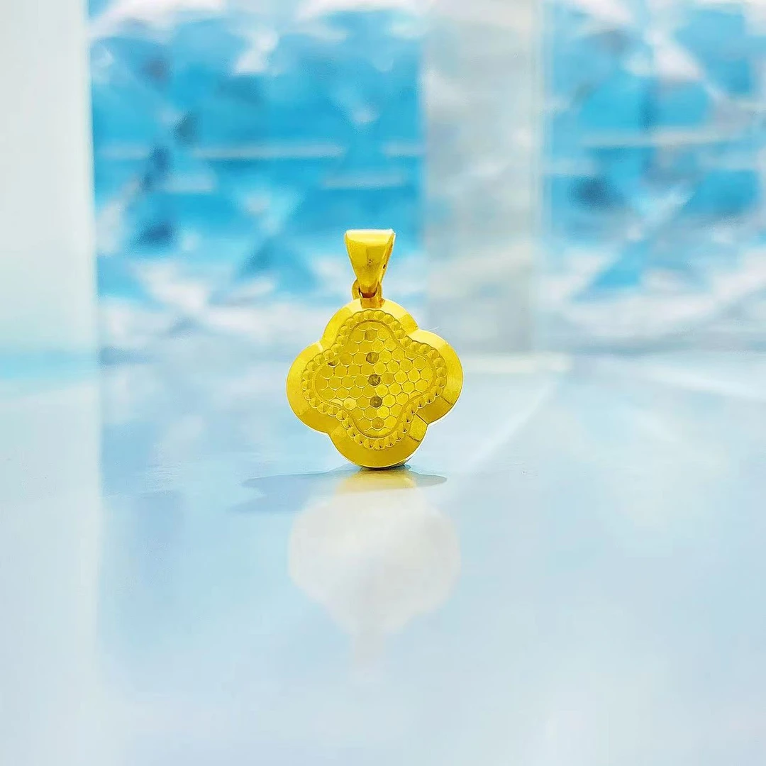 足金999 鱼鳞四叶草吊坠  二代5G工艺经典轻奢百搭黄金吊坠