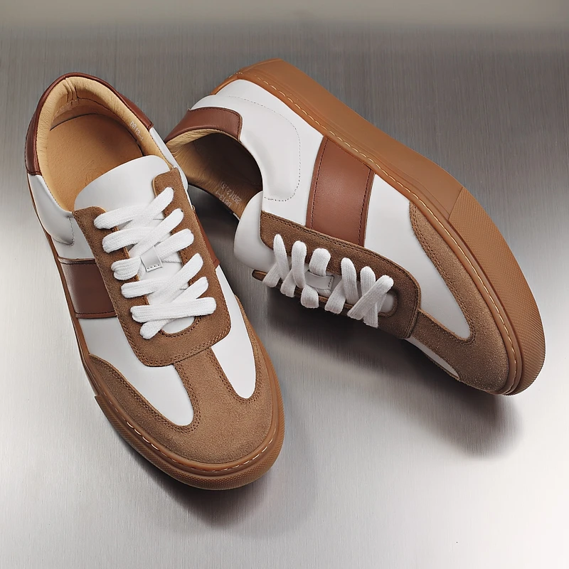 夏季新款英伦休闲皮鞋头层牛皮低帮男鞋真皮板鞋男小白鞋厚底百搭