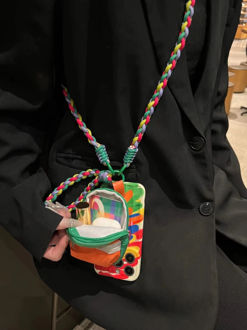手机挂绳长款包包挂件多巴胺旅游彩色软软小书包零钱包潮流斜跨绳