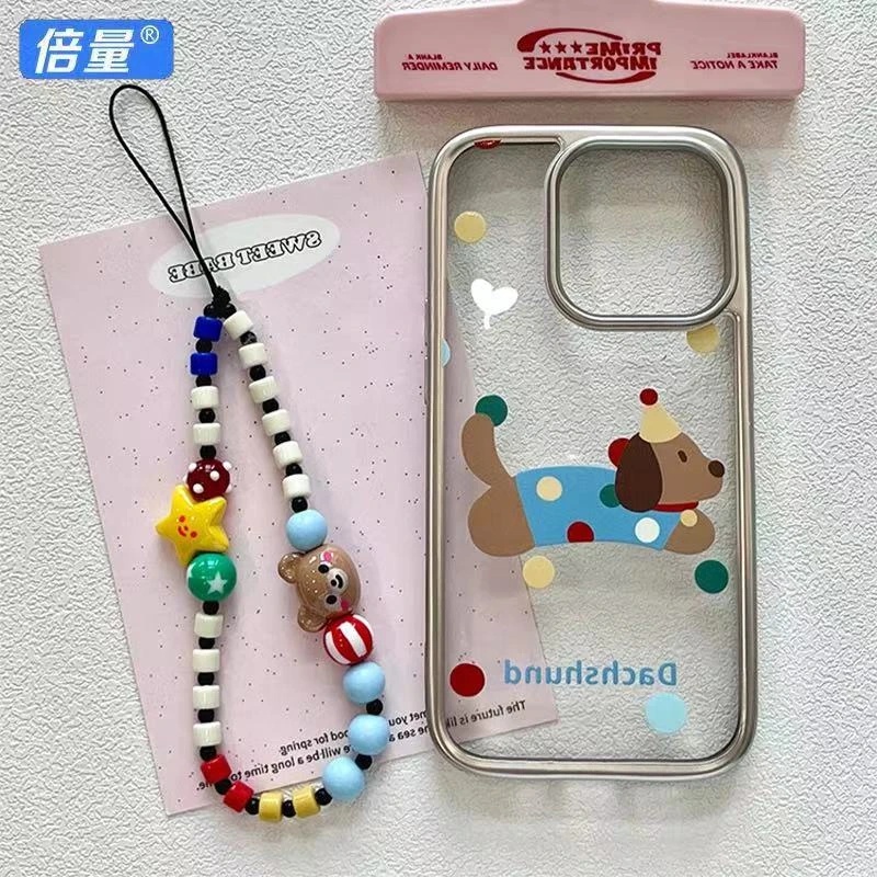 精美小熊手机链原创手机挂绳短款珠串挂链苹果华为小米手机壳通用