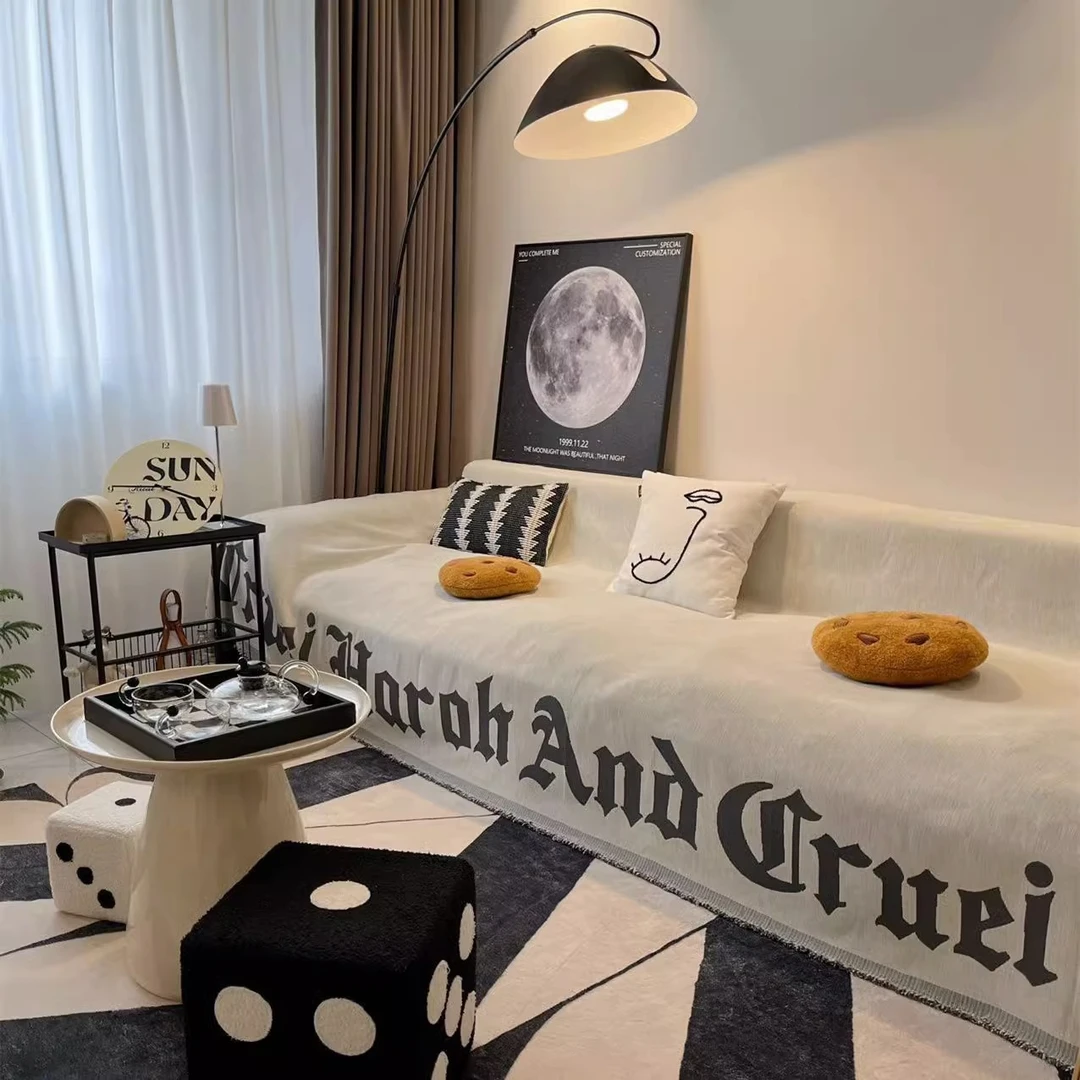 防滑防猫抓雪尼尔黑白简约高档沙发巾全盖一片式沙发套罩四季通用