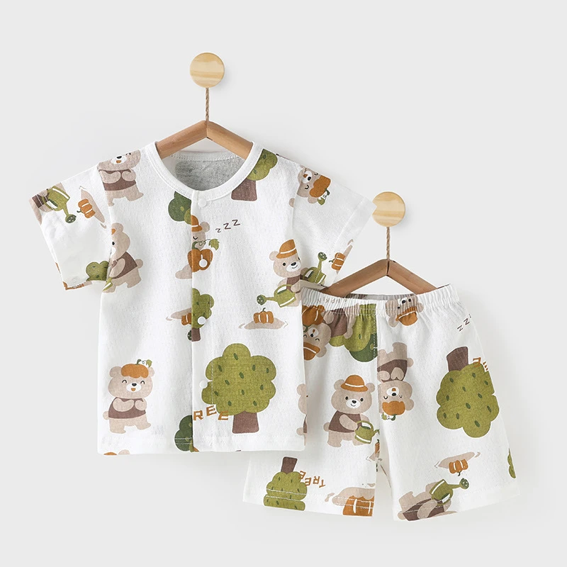 儿童短裤宝宝夏季短袖套装纯棉薄款男童女童婴儿夏装睡衣空调衣服