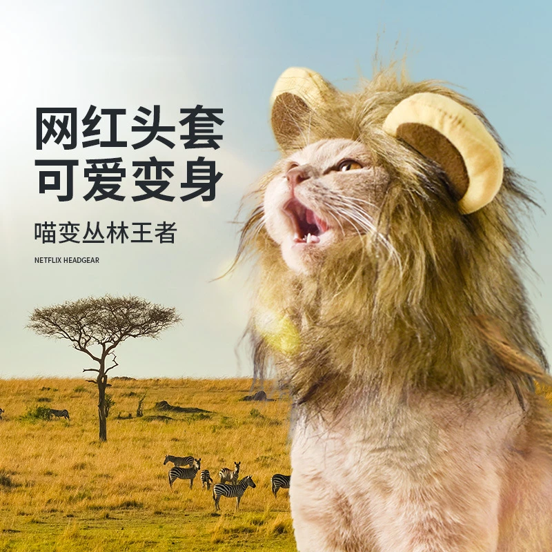 网红猫咪狮子头套可爱小帽子兔耳朵搞怪假发圣诞装扮宠物服饰用品
