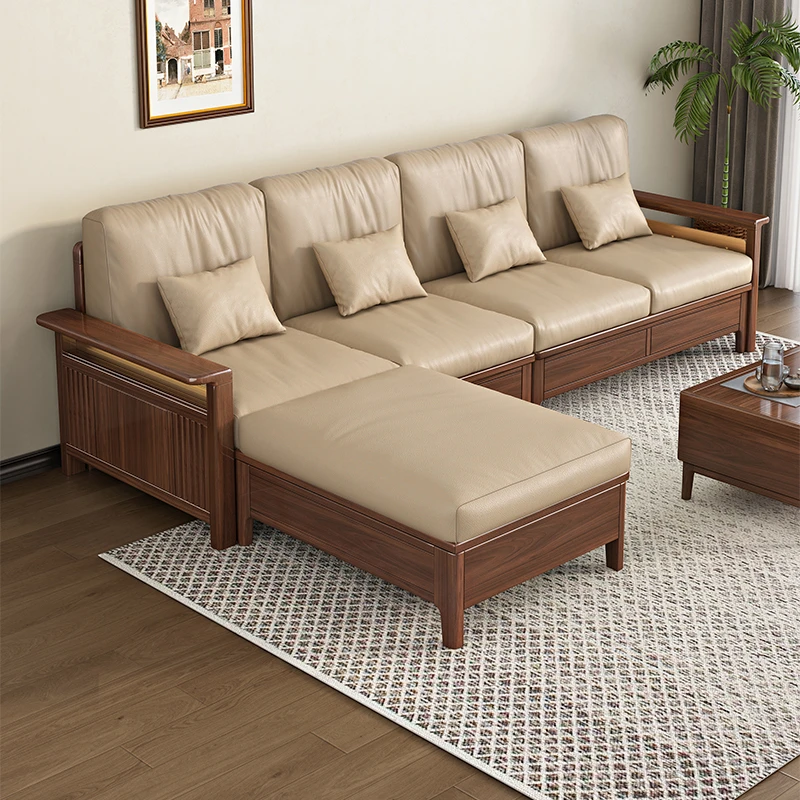 黑胡桃木实木猫爪生态皮沙发新中式储物冬夏两用客厅沙发DH230823