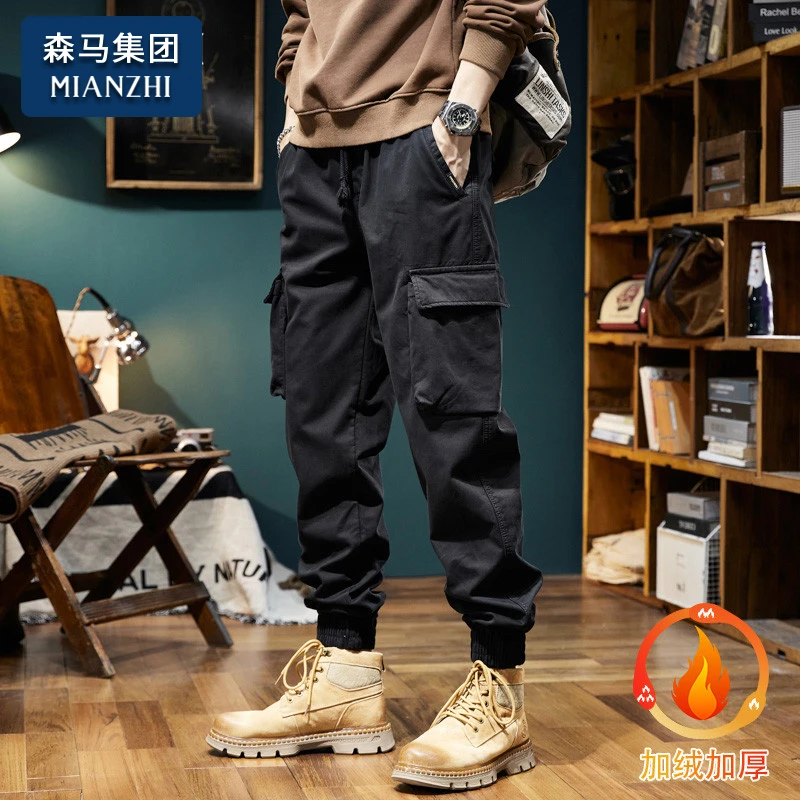 2024新品棉致工装裤男士秋冬季束脚加绒痞帅潮牌男款休闲长裤子