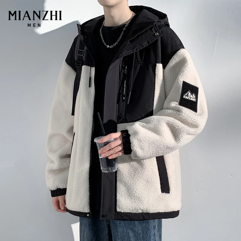 棉致羊羔绒连帽棉衣外套男士秋冬季2024新款加厚保暖男生棉服袄子