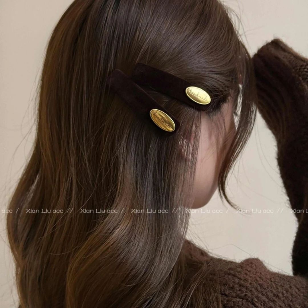 法式复古金标丝绒发夹一字夹高级感侧边夹刘海夹简约气质发卡发饰