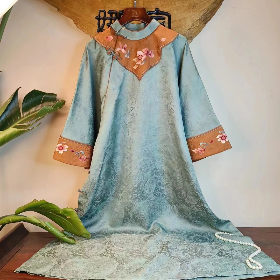 娜家刺绣袍子NJGSHY（525）长款提花气质复古国风