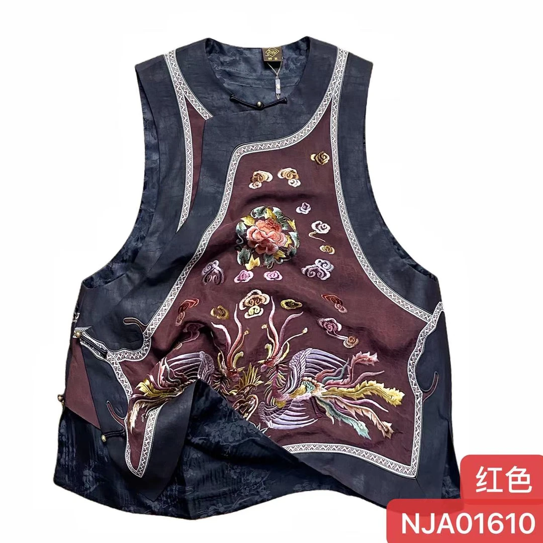 娜家国风绿底刺绣凤凰马甲NJA（01610）复古重工刺绣中国风