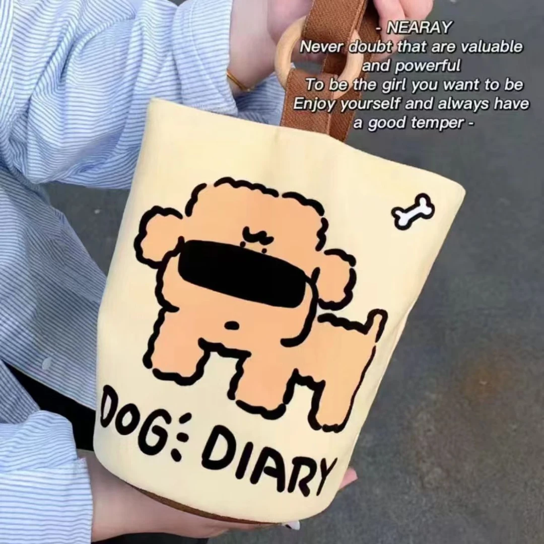 帆布便捷帆布包便当可爱包宝妈外出手提包上班族水桶便携手提袋