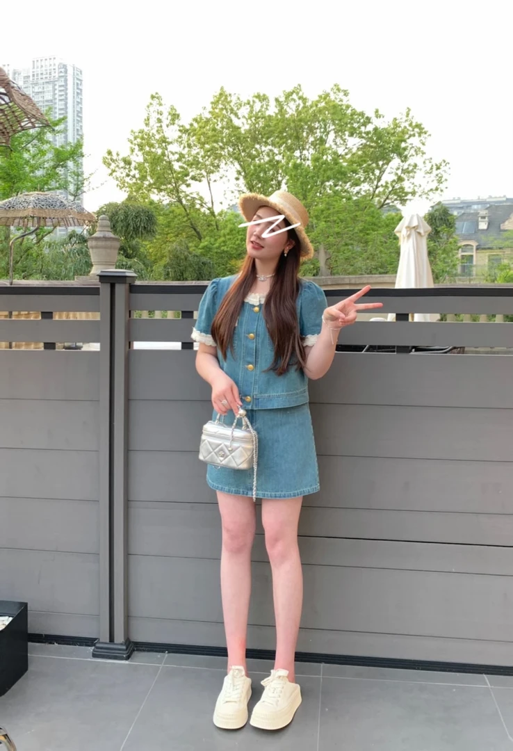 《初夏港风-南法花园》运补-6- 法式小香风蕾丝牛仔套装1127