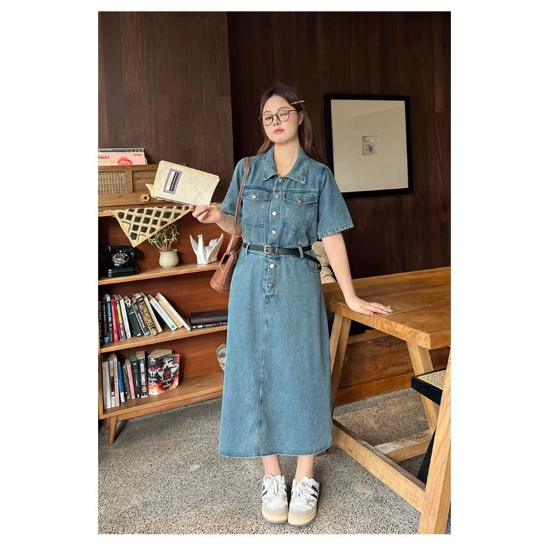 【复古牛仔连衣裙】简约显瘦高腰连衣裙 0720