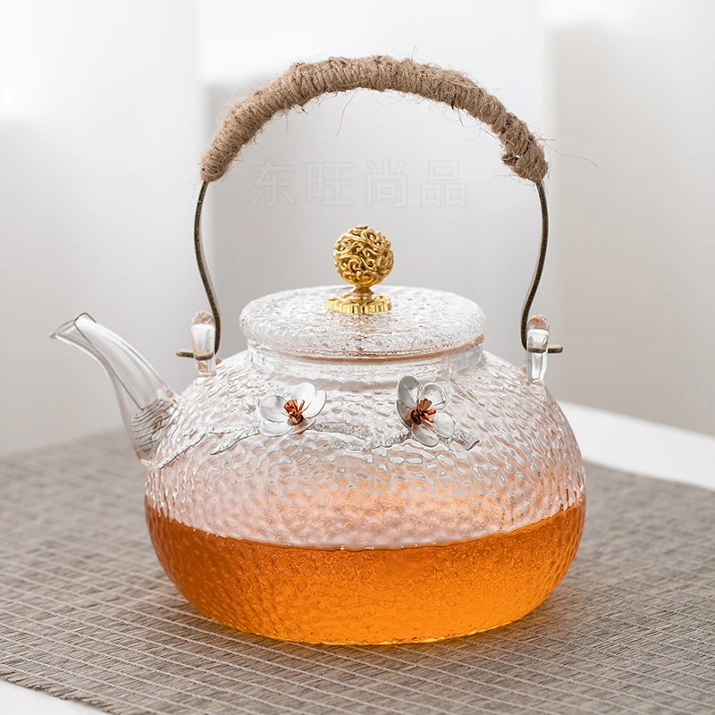 东旺尚品茶器 捏花提梁壶+DTL圆黑耐热玻璃家用电陶炉煮茶壶ZH008