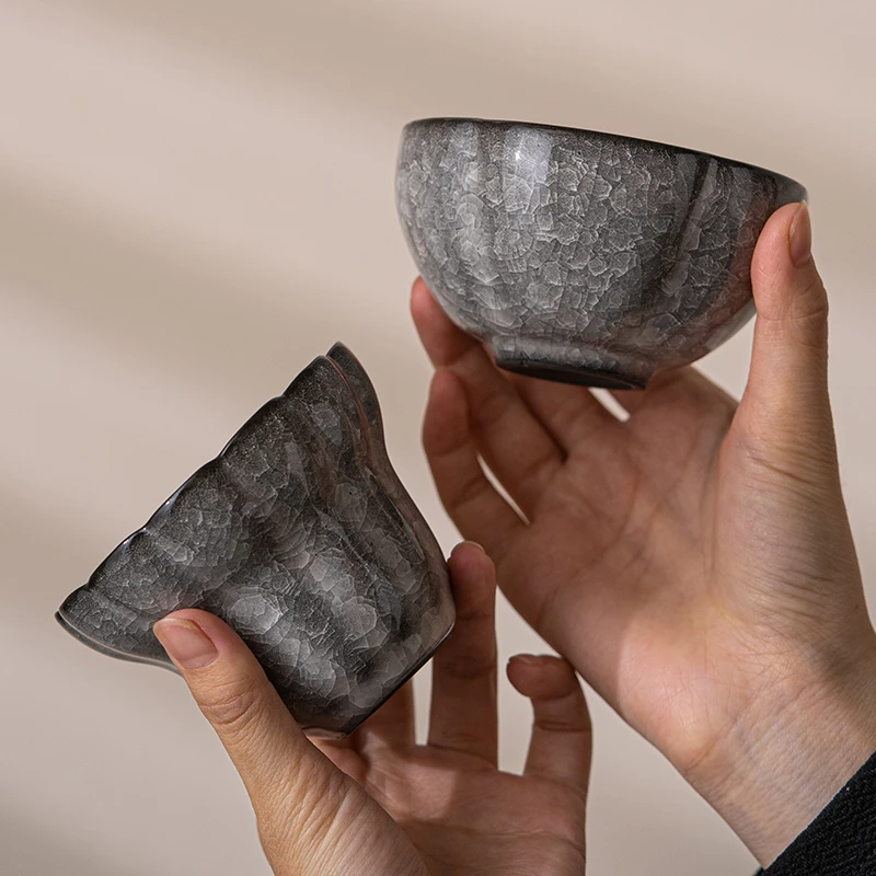 高档黑冰主人杯家用陶瓷大号喝茶杯中式纯手工遇水无痕功夫品茗杯