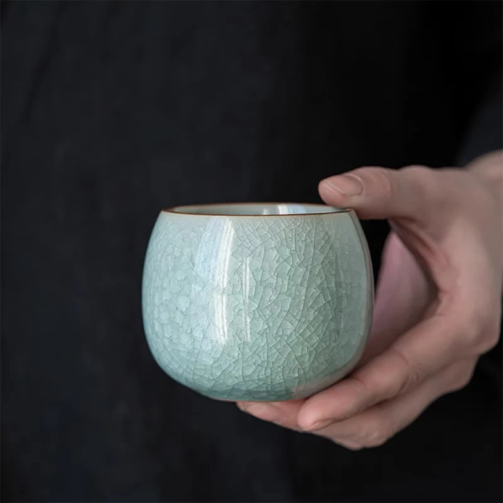 东旺尚品茶器 汝窑冰裂主人杯茶杯单杯陶瓷开片茶盏茶杯复古大号