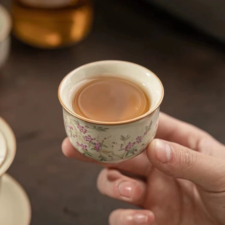 米黄汝窑主人杯茶杯高档品茗杯单个中式陶瓷可养个人专用茶具茶盏