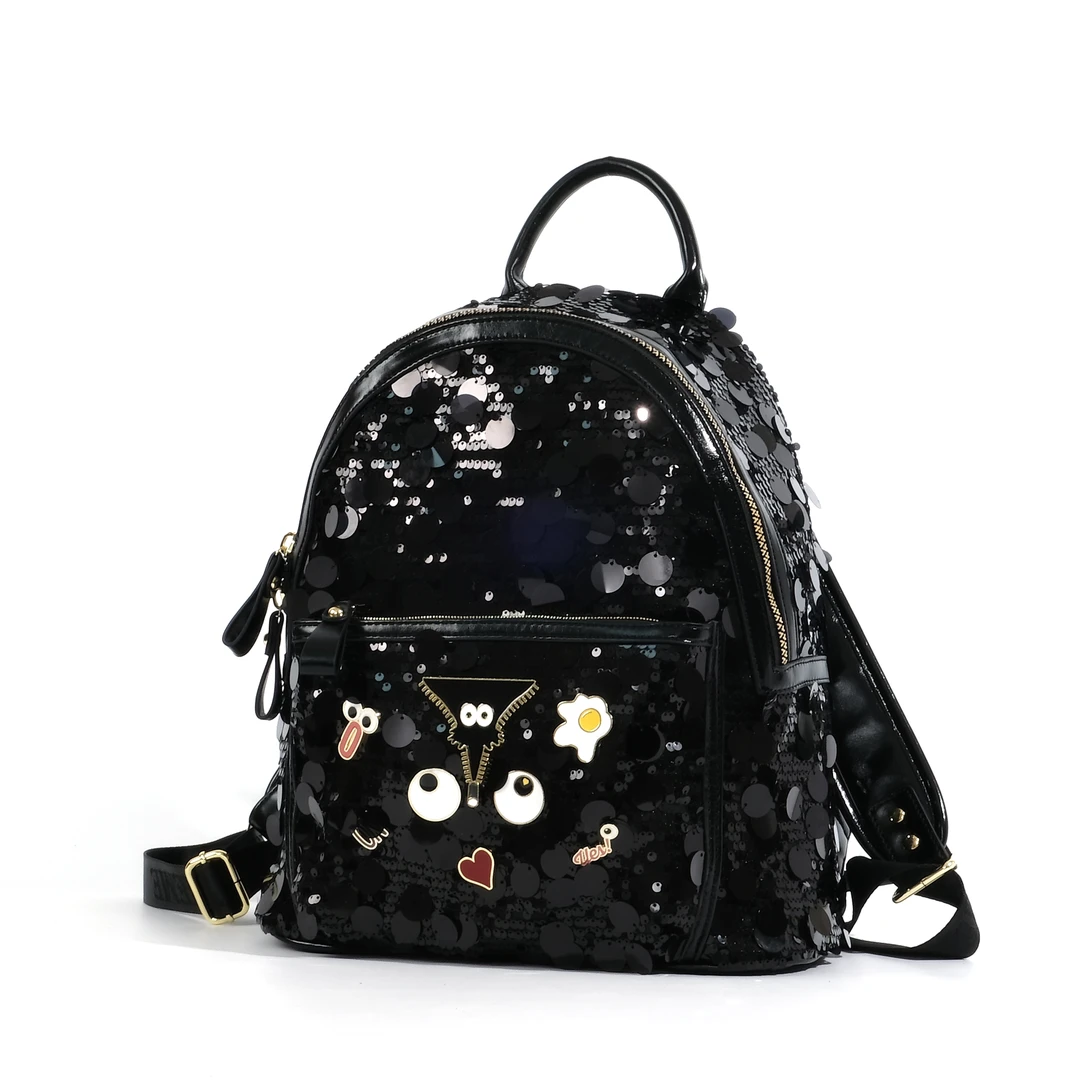 小田姐姐【EYE THEME】大眼睛系列秋冬新款亮片双肩包2612黑