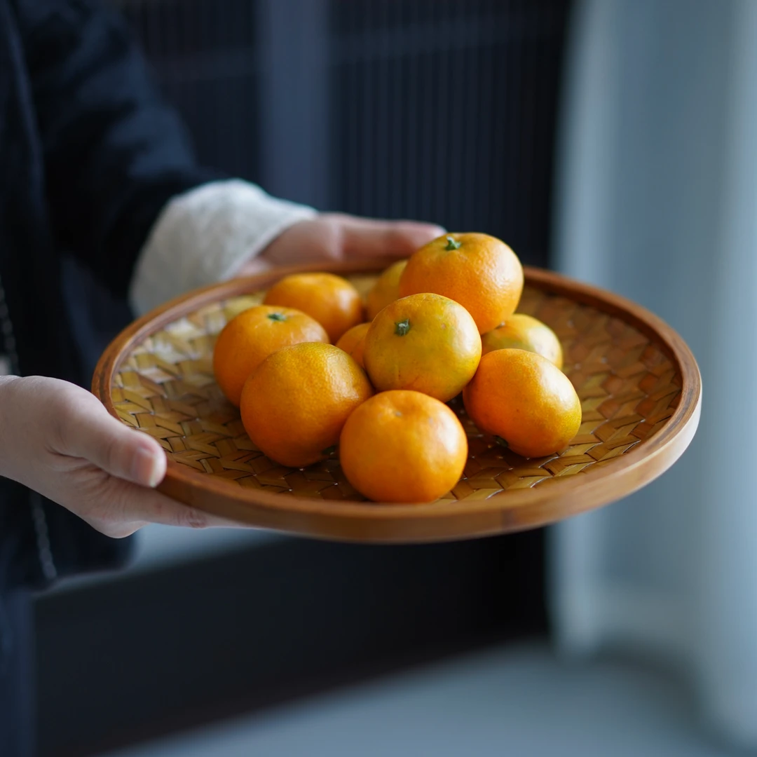 【八目】浅盘竹编托盘竹盘手工编果盘茶点盘茶具收纳盘创意竹托盘