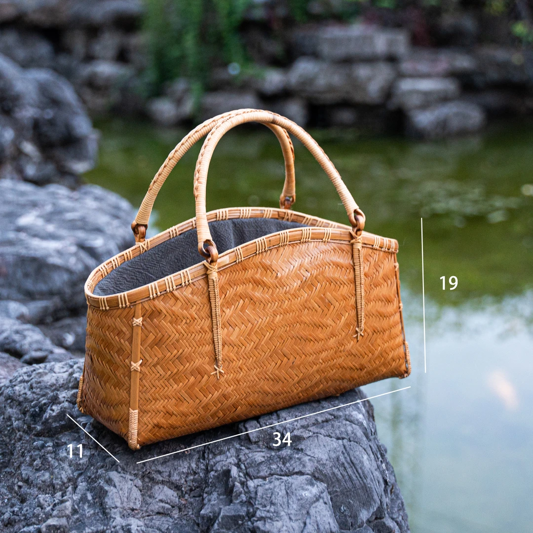【烟波】中号包竹编包提手包喝茶户外器具野餐精编竹制手提包