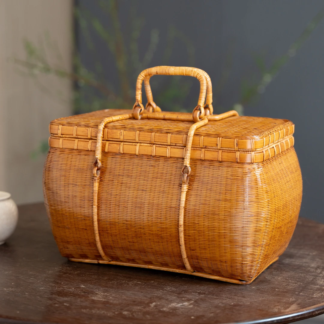 【夏梦】茶箱竹编茶具收纳箱收纳盒篮子户外提篮大