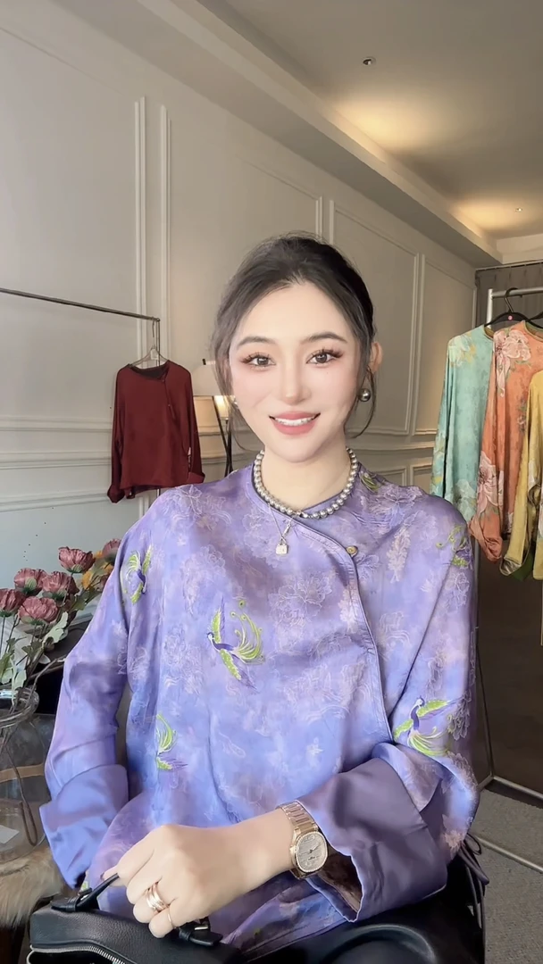 【淡紫色】新中式国风衬衫气质显瘦斜襟时尚长袖百搭