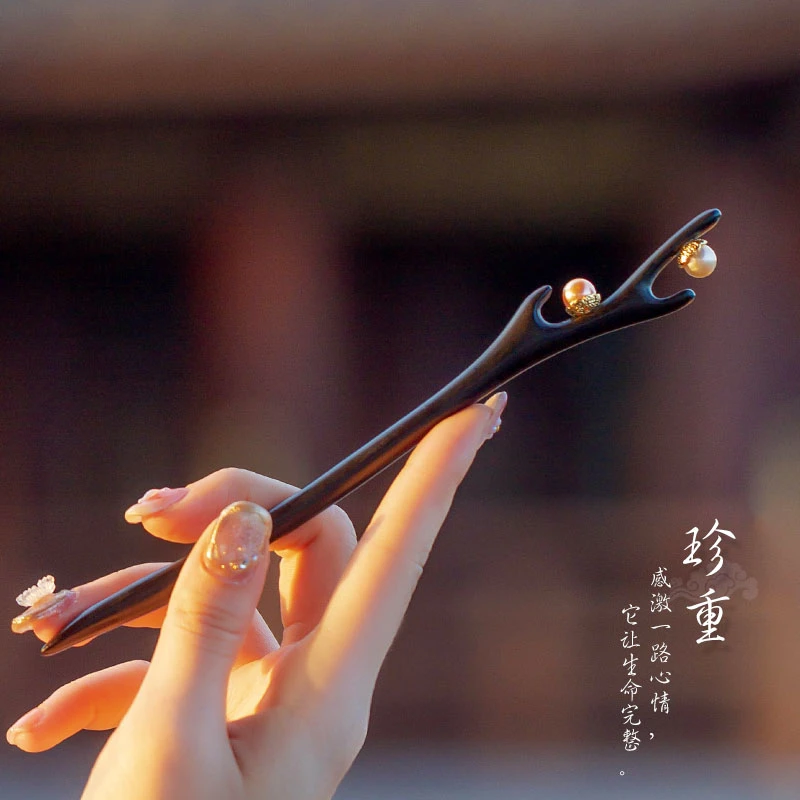 YIZUN.CHOMEL新中式黑檀木发簪女高级感中式木簪盘发日常古风簪子