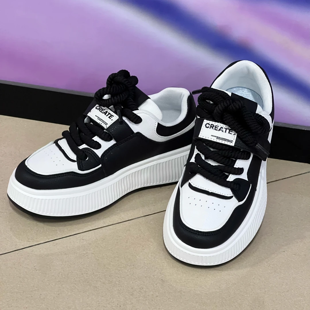 BT潮线新款101松糕厚底ins魔术贴熊猫鞋春秋时尚百搭春季小众白鞋