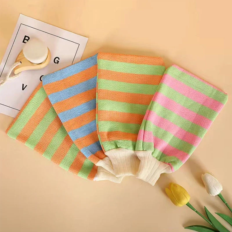 斜月三星4条装搓澡毛巾男女家用擦背巾防滑磨砂双面清洁加厚搓澡