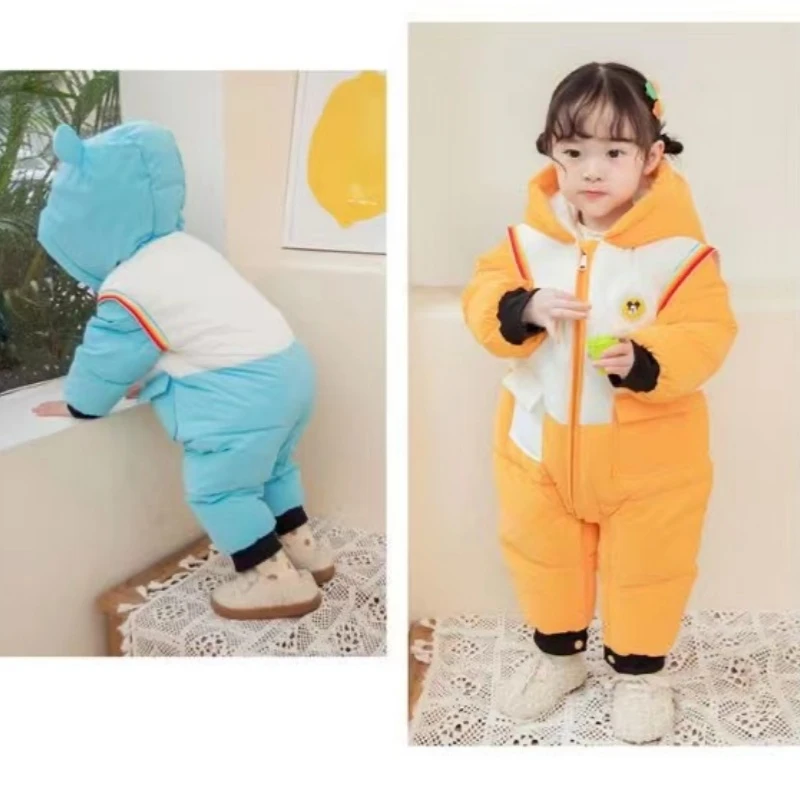 冬季新生婴幼儿连体服棉满月宝宝爬服宝宝外出服抱衣哈衣儿童连帽