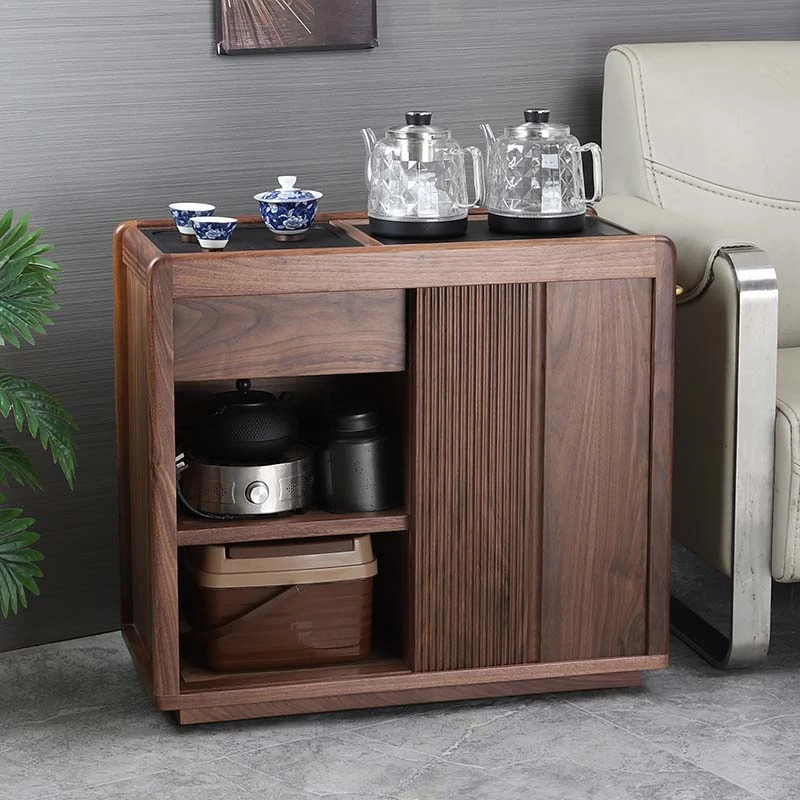 北美黑胡桃实木沙发边几侧边柜茶边柜茶几客厅家用茶台移动茶水柜