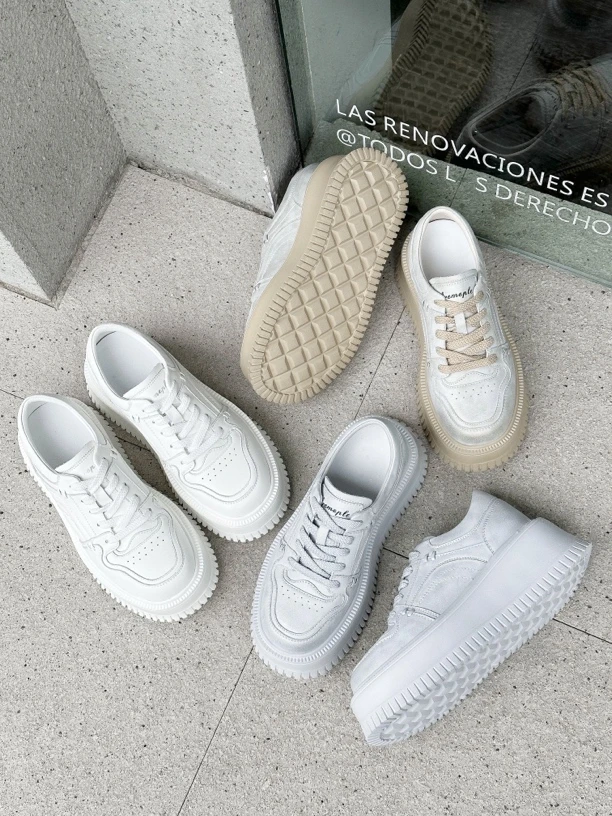 艾米奇秋季真皮松糕底（5公分）港风小白增高鞋休闲板鞋